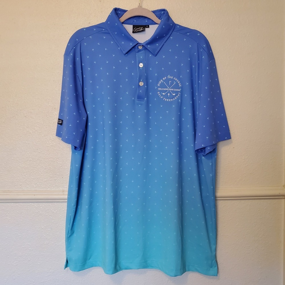 Sunday Swagger Mens XL Blue Ombre Palm Tree Golf Polo Hollywood Park Casino